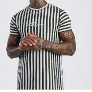 Boohoo Man Green Gray‎ Vertical Line Knit Shirt